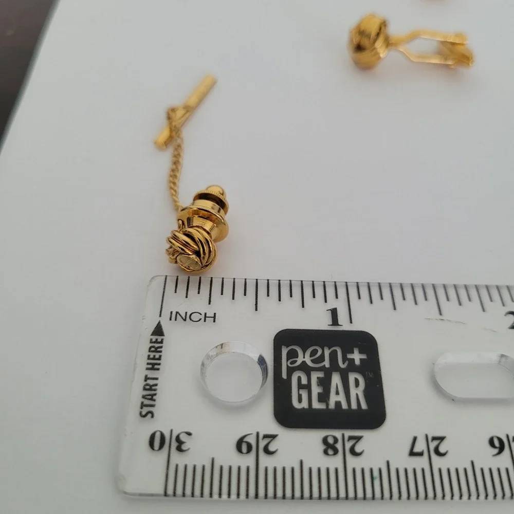 Dunhill Mens Gold Tone Knot Cufflinks and Tie Tac Set Vintage Accessory